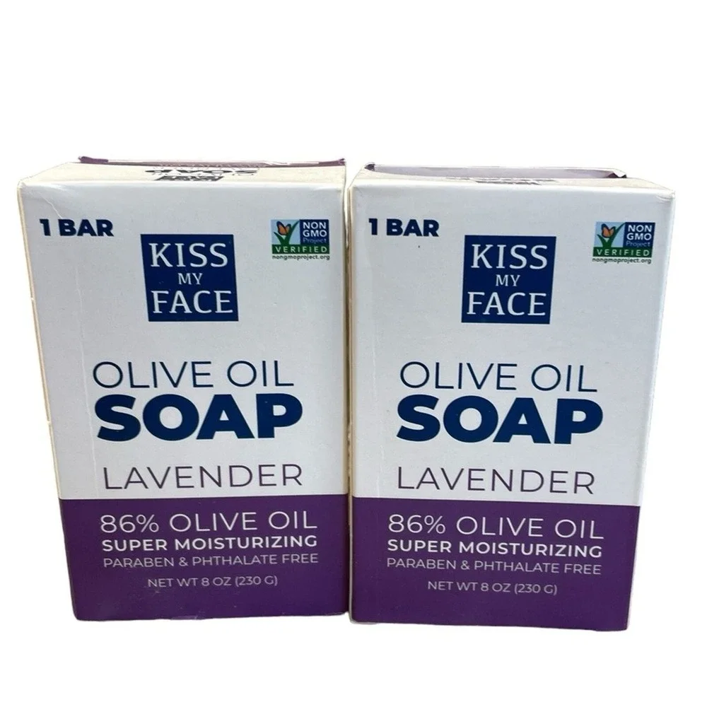 Kiss My face Olive Oil Soap Bar Lot Of Two‎ 8oz Super Moisturizing Lavender NEW